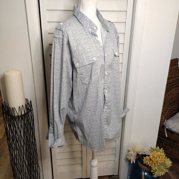 Alexander Julian long sleeve button-down shirt blue and white print Sz. XL - Picture 7 of 7